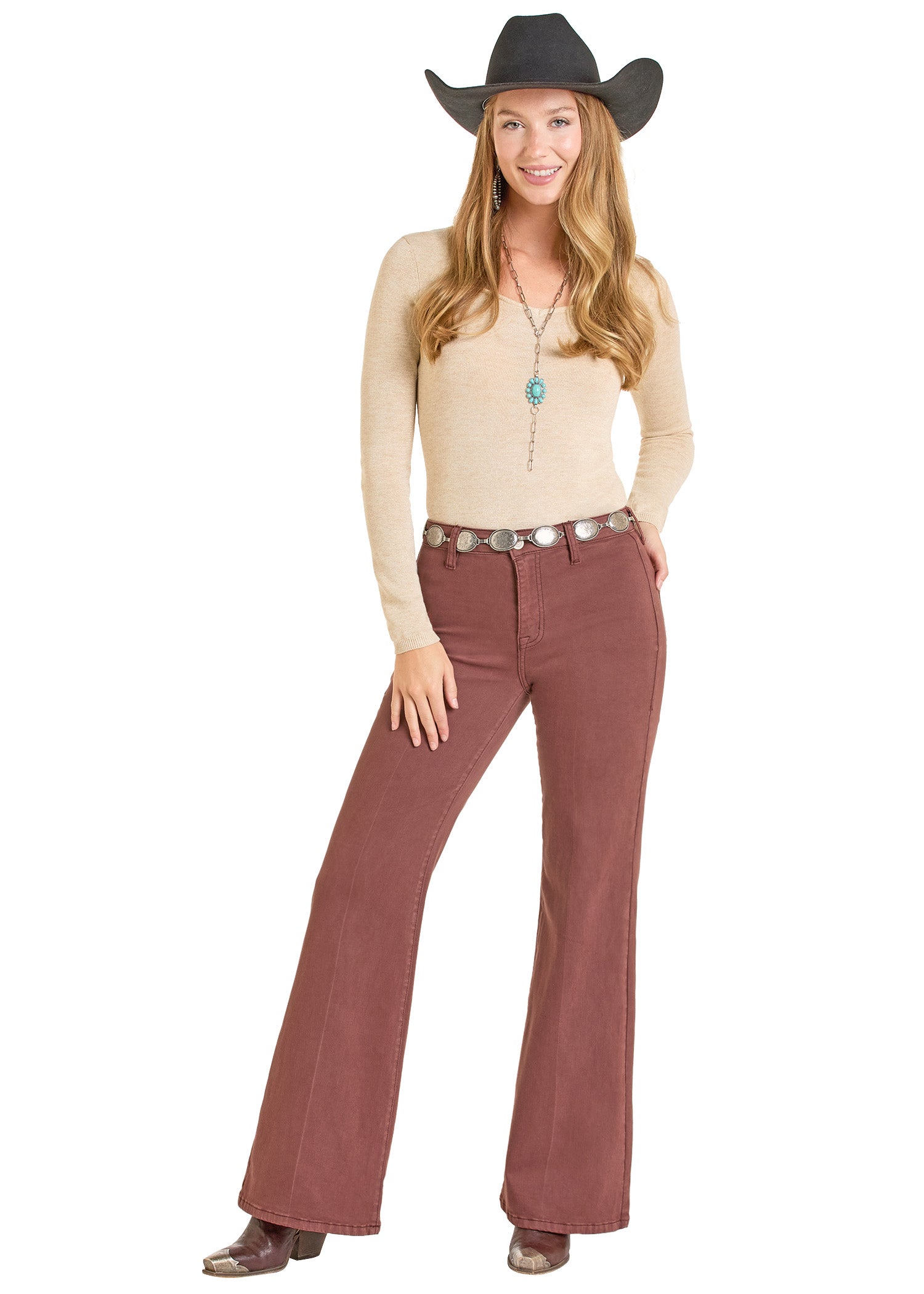ROCK&ROLL WOMWNS BARGAIN BUTTON BELL WINE JEANS-BW8PD07186