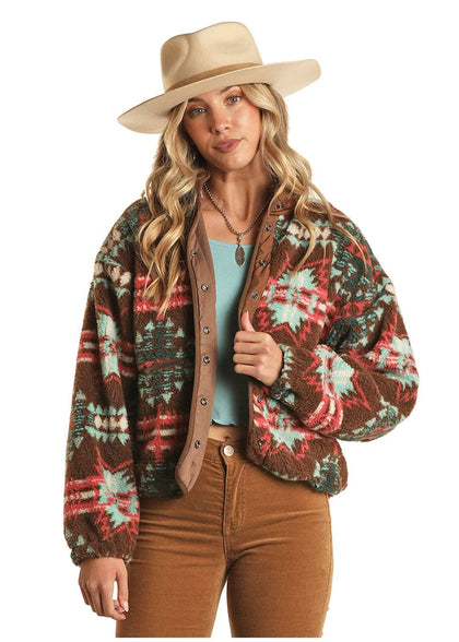 CHAQUETA SHERPA ROCK AND ROLL PARA MUJER CHOCOLATE AZTEC BW92C02110