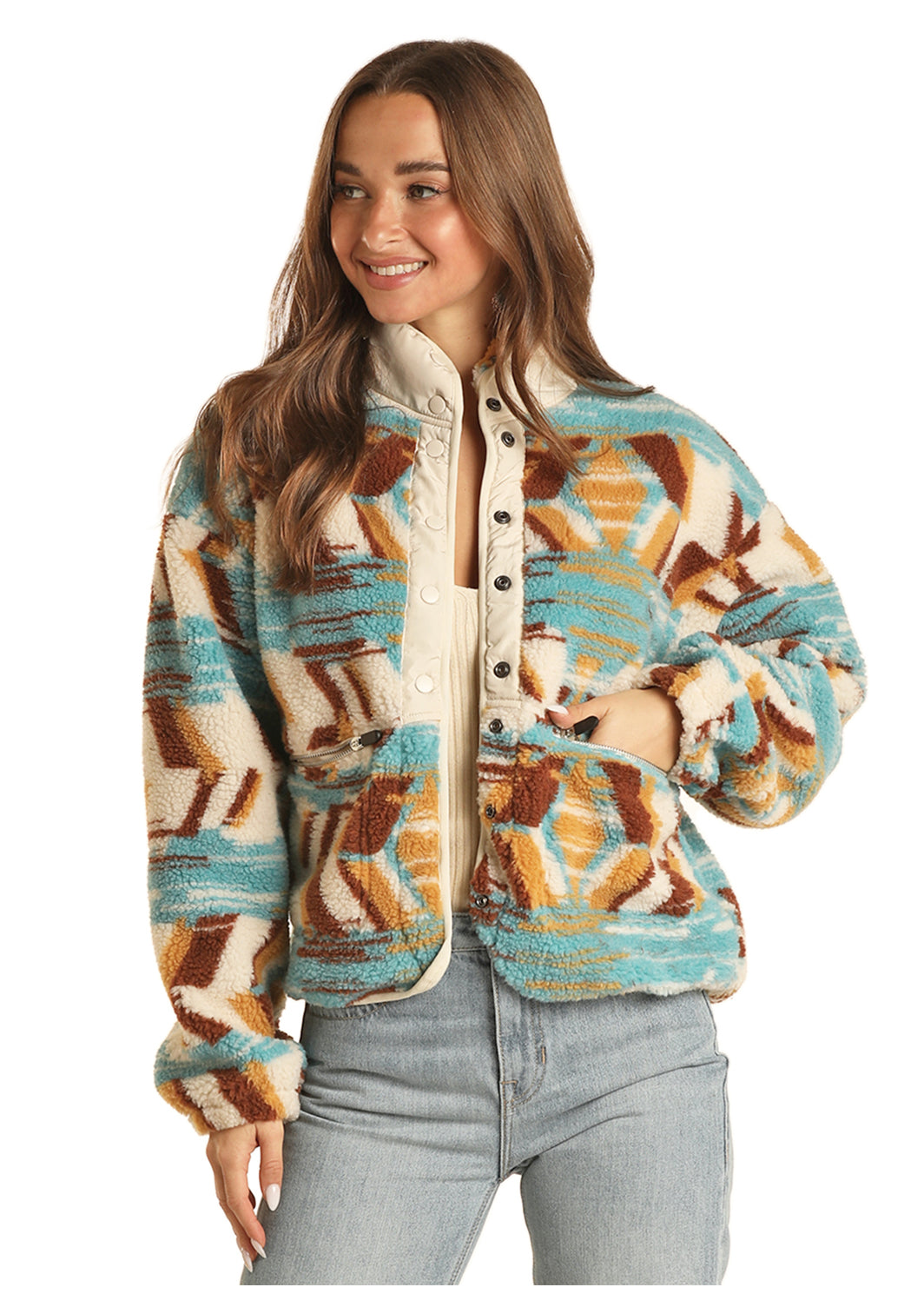 Rock&roll Womens Abstract Print Sherpa Yellow BW92C02115