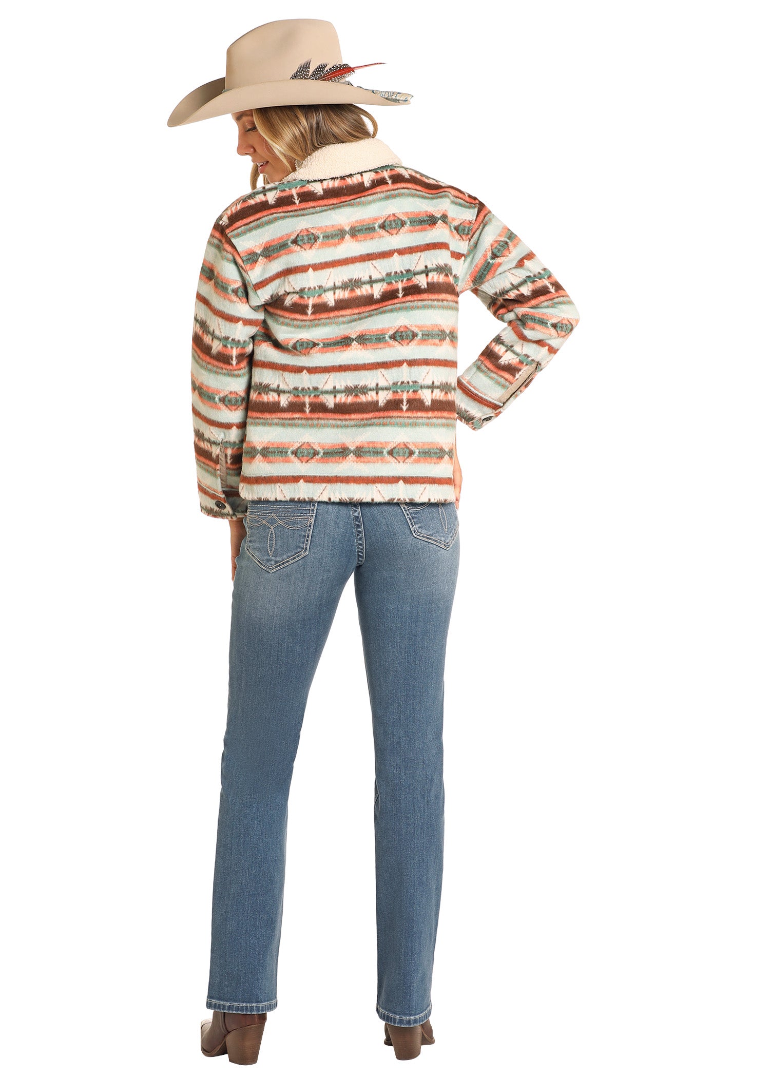 Rock&Roll Womens Aztec Button Up Jacket Orange/Teal BW92C04496