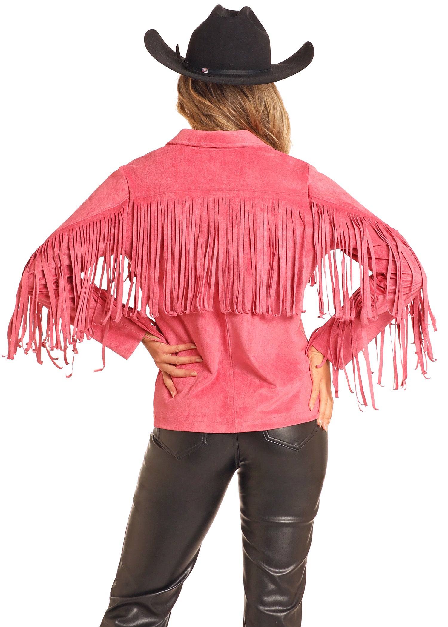 Rock&roll Womens Micro Suede Jacket W Fringe Pink BW92C04506