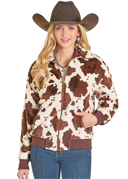 CHAQUETA ESTAMPADO DE PIEL DE VACA ROCK&ROLL PARA MUJER MARRÓN -BW92C07757