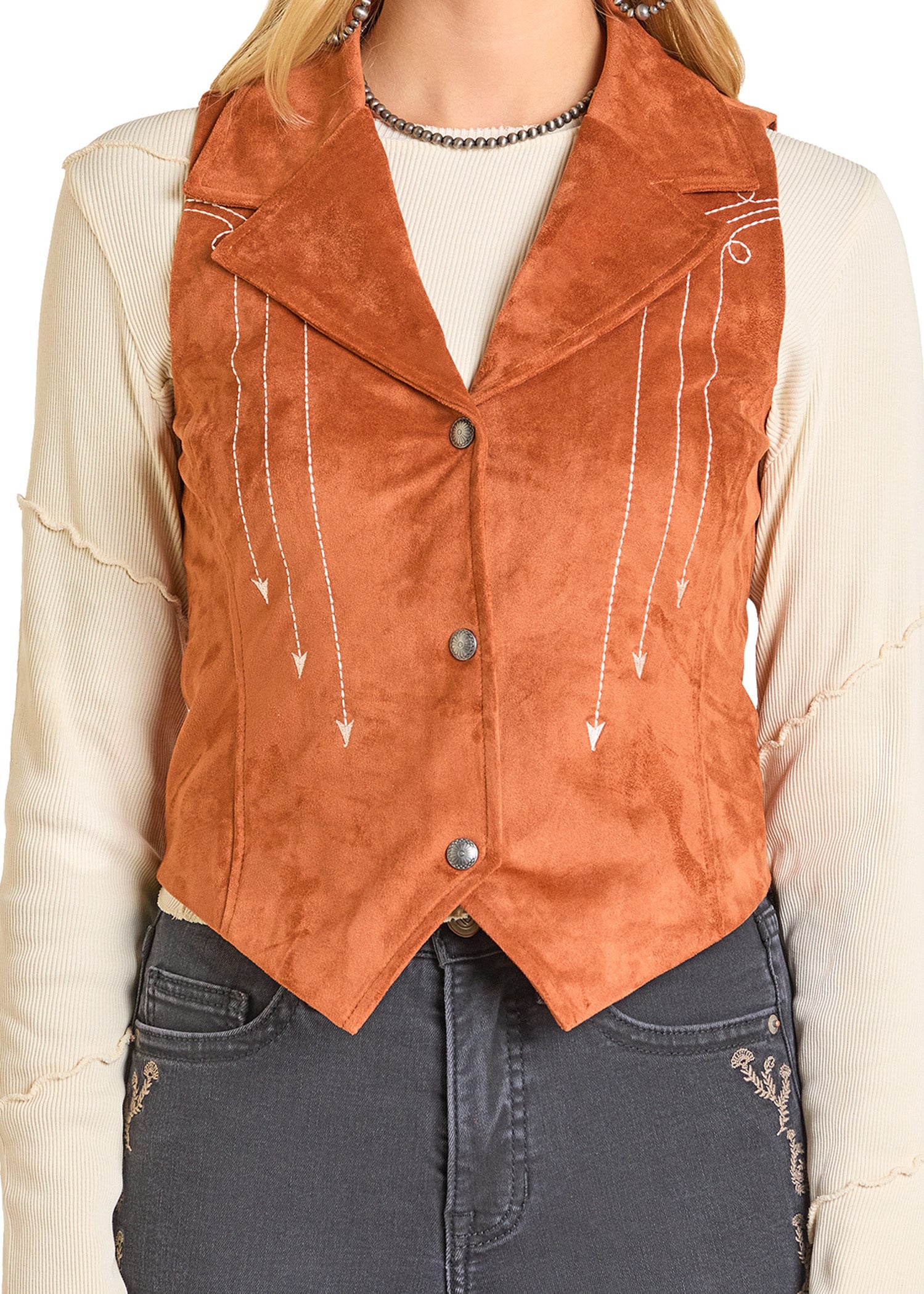 ROCK&ROLL WOMEN EMBROIDERED VEST CAME1 BW98C06988