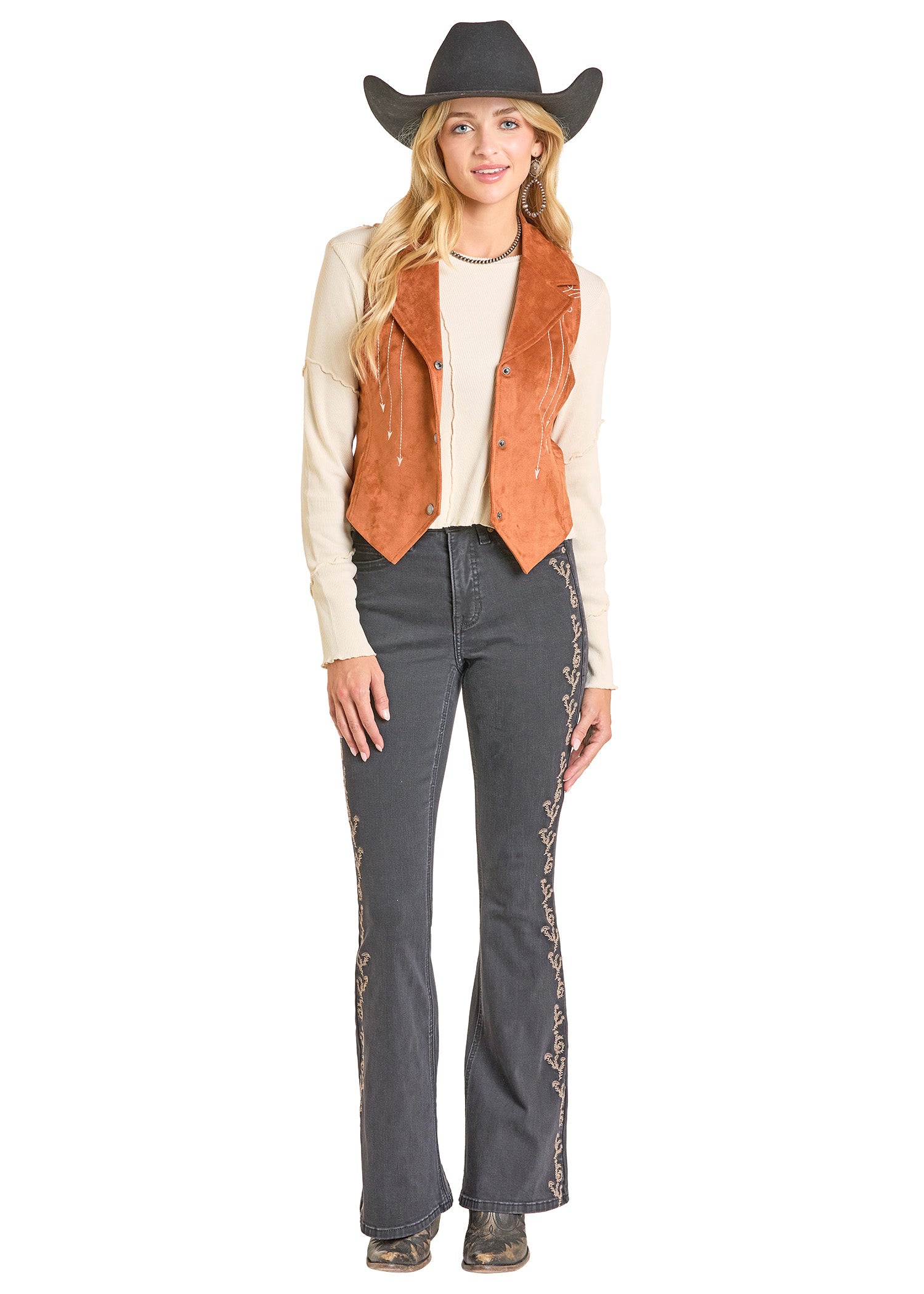 ROCK&ROLL WOMEN EMBROIDERED VEST CAME1 BW98C06988