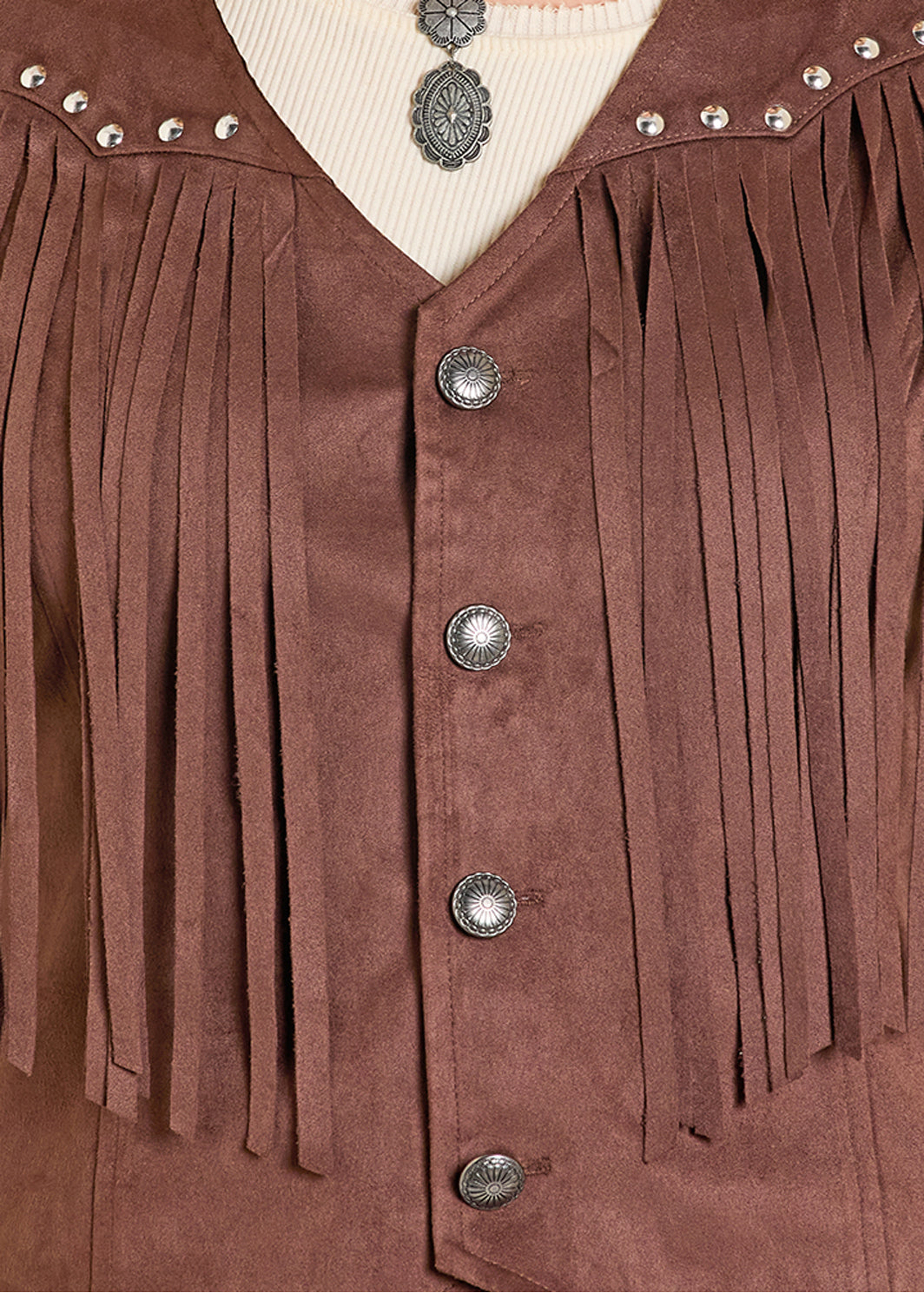 ROCK&ROLL WOMEN EMBROIDERED YOKE VEST DARK  BROWN BW98C07788