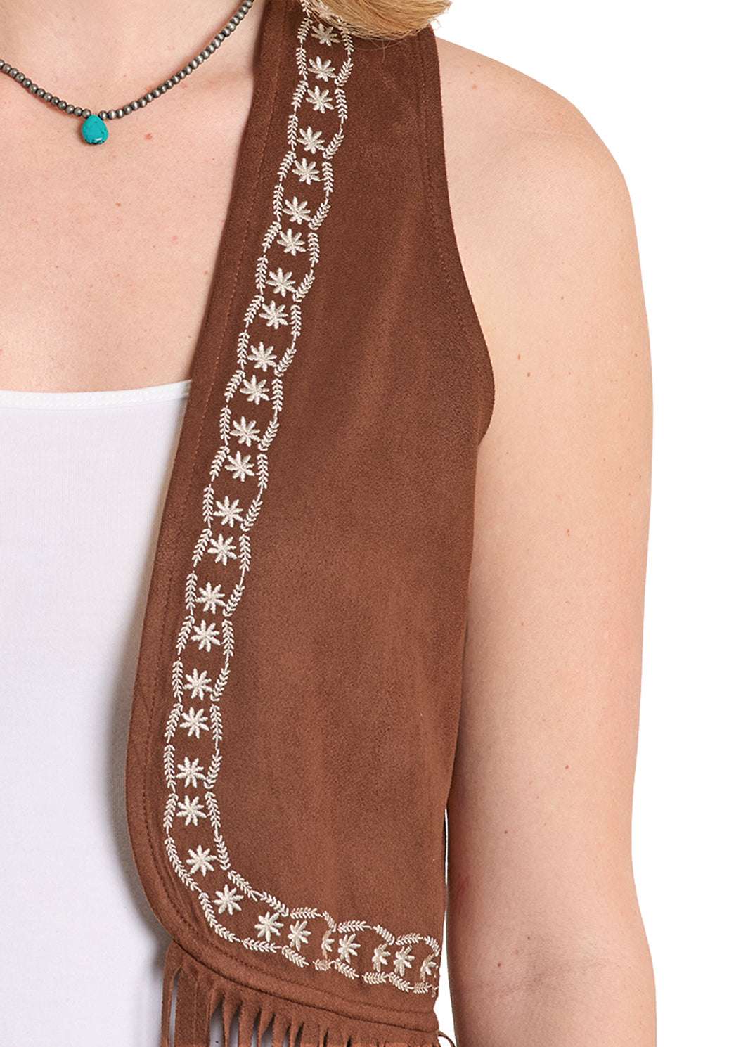 ROCK&ROLL EMBROIDERED FRINGE BROWN VEST -BW98C08110 Laherradurawwnc.com