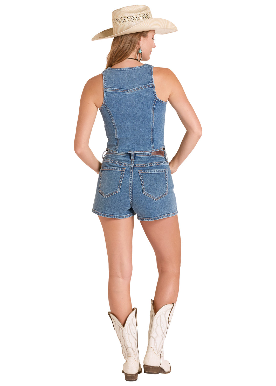 ROCK&ROLL WOMENS SEAMED ZIP UP VEST MEDIUM WASH - BW98D09107