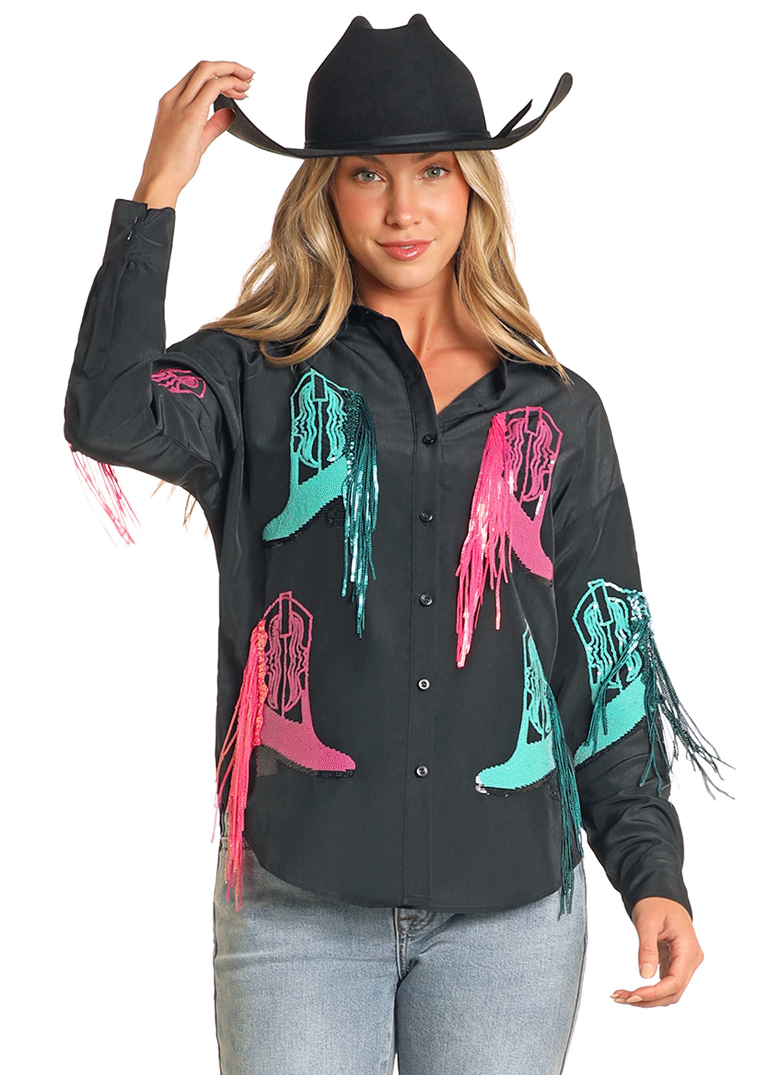 Rock&RoLl women Black sequined Boot Overshirt BWB2C04504