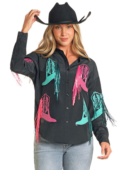 Rock&RoLl mujer Camisa oversize con lentejuelas negras BWB2C04504