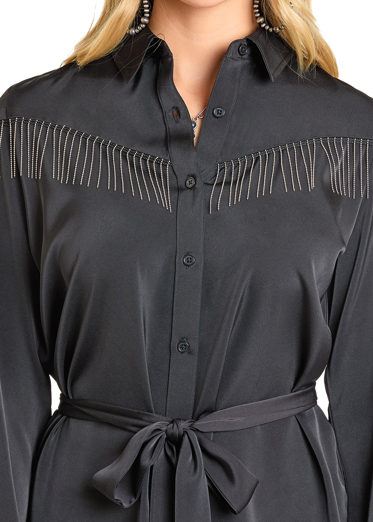 ROCK&ROLL WOMEN MINI DRESS WITH CHAIN FRINGE BLACK BWD2R06958