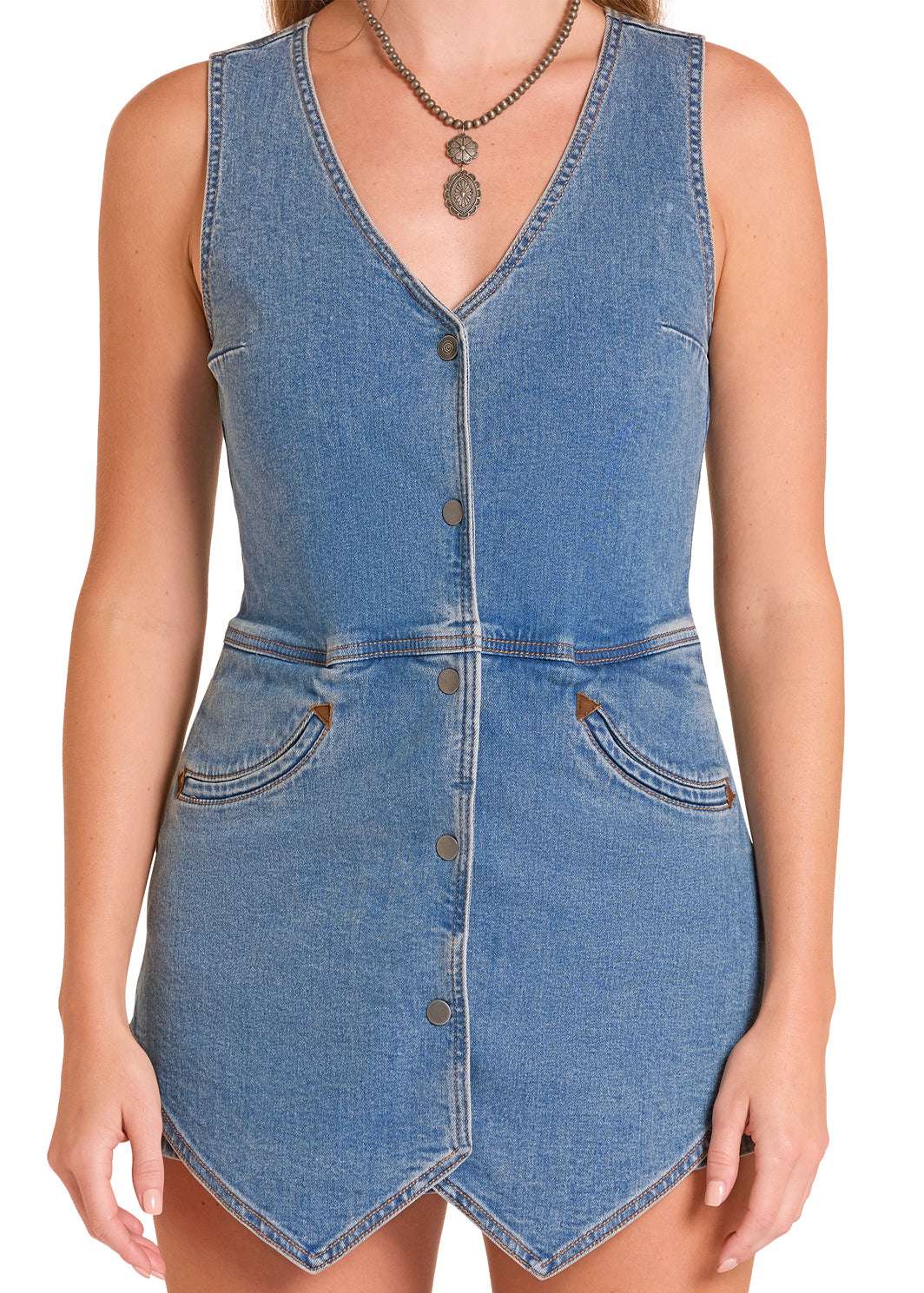 ROCK&ROLL WOMENS SLEEVELESS VEST ROMPER MEDIUM WASH - BWR2D09106 Laherradurawwnc.com