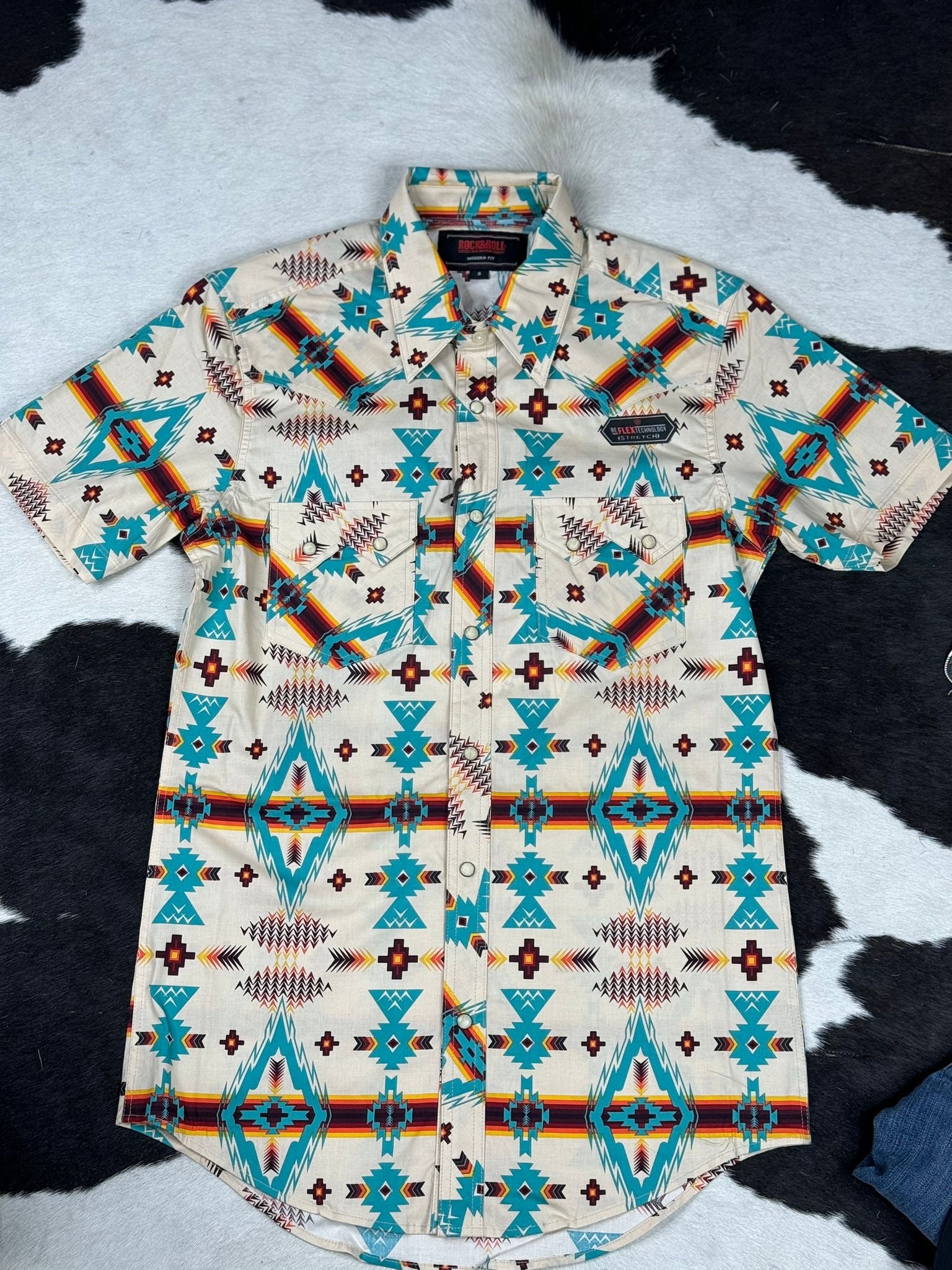 ROCK&ROLL ORANGE 2PKT AZTEC DALE SNAP SHORT SLEEVE SHIRT