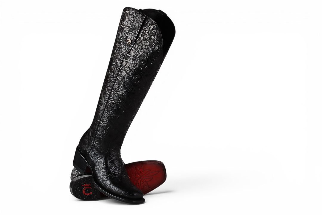 LA HERRADURA WOMEN TALL BOOT SQ TOE RDC/ NANCY CINCELADO FLORES NEGRO