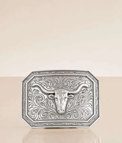 ARIAT RECTANGLE BUCKLE SILVER LONGHORN - A37008
