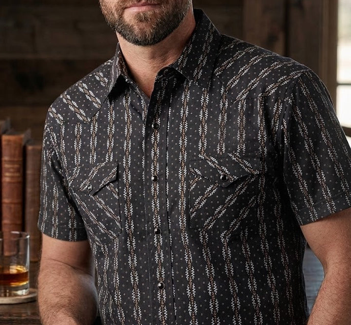 ROCK&ROLL SHORT SLEEVE MENS SS SNAP BLACK PMN3S08164