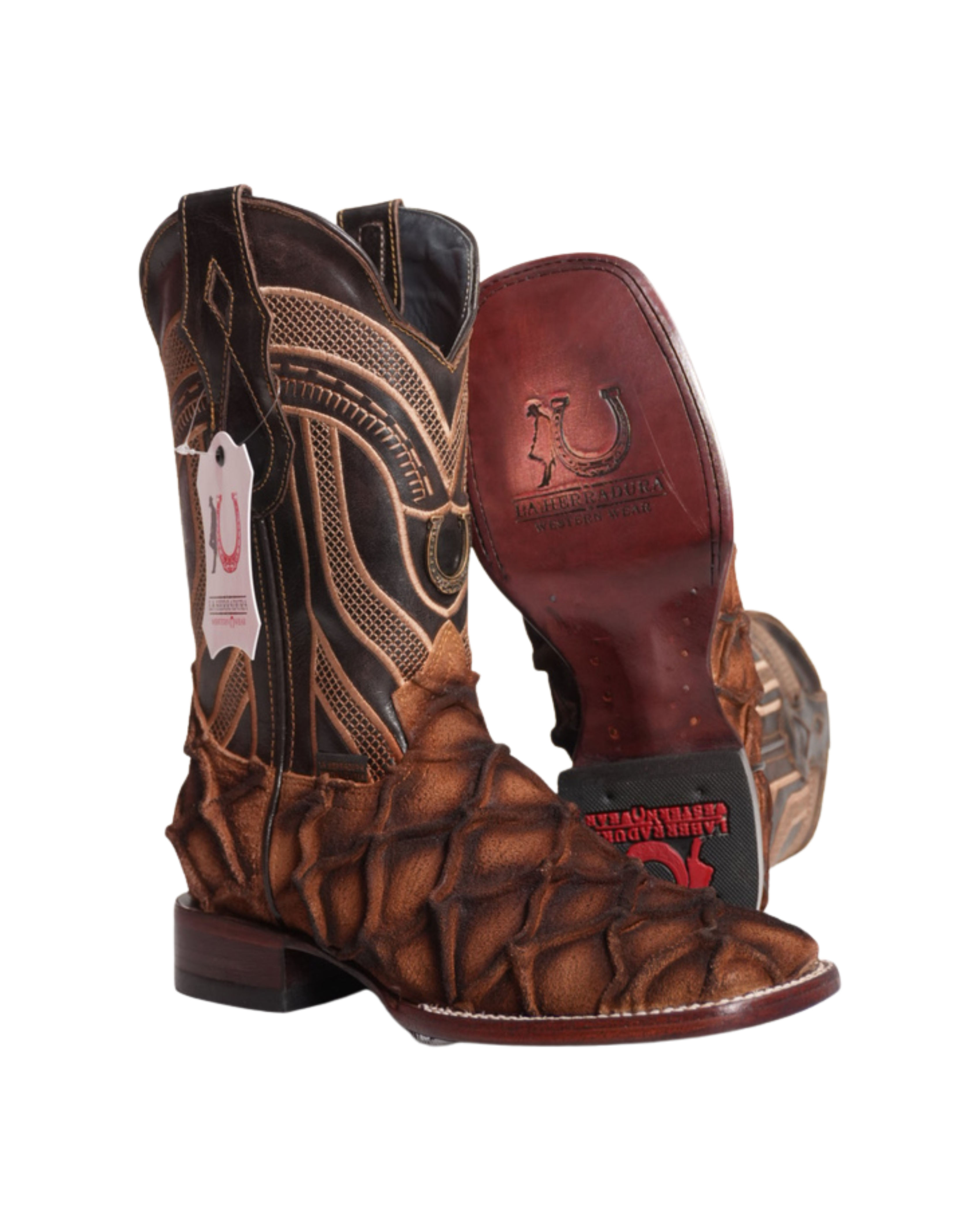 LA HERRADURA MENS PRINT DANIEL PIRARUCU DOBLILLADO GAM TAN SQUARE TOE NEW BOOTS