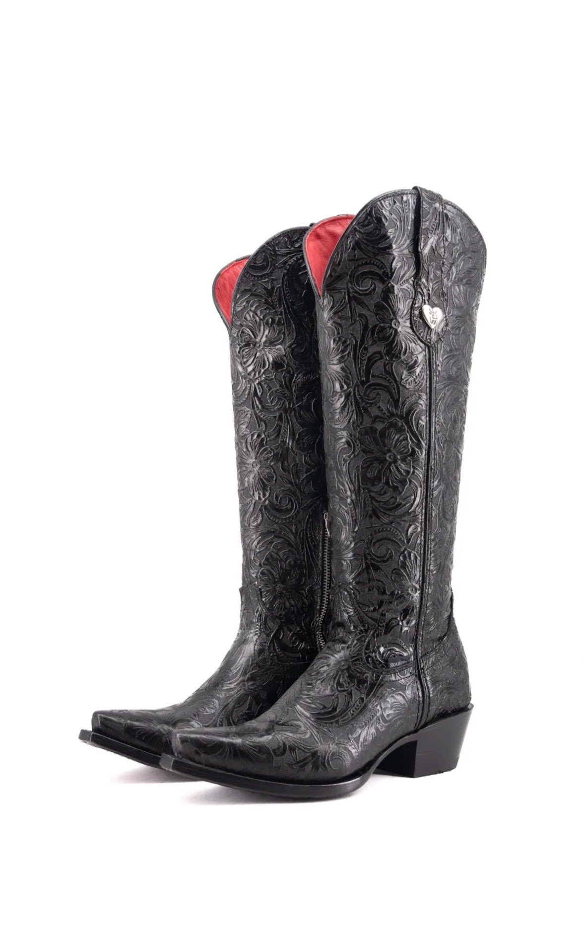 ROCKEM WOMEN TALL BOOT NANCY HD CINCELADO NEGRO SNIP TOE BLACK BOTTOM