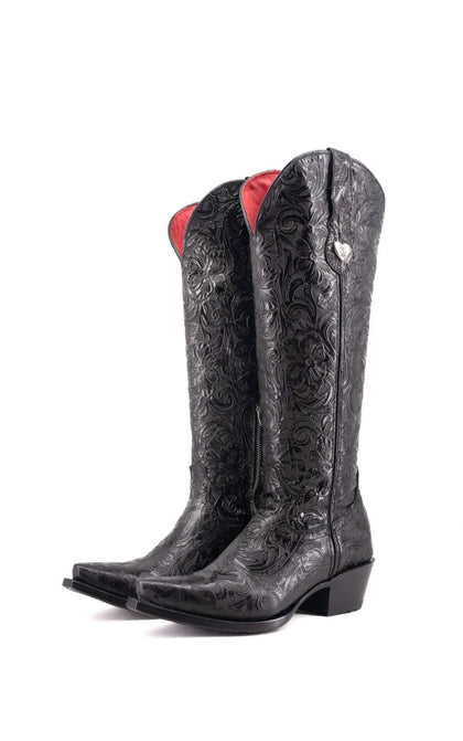 BOTA ALTA ROCKEM WOMEN NANCY HD CINCELADO NEGRO PUNTA SNIP FONDO NEGRO