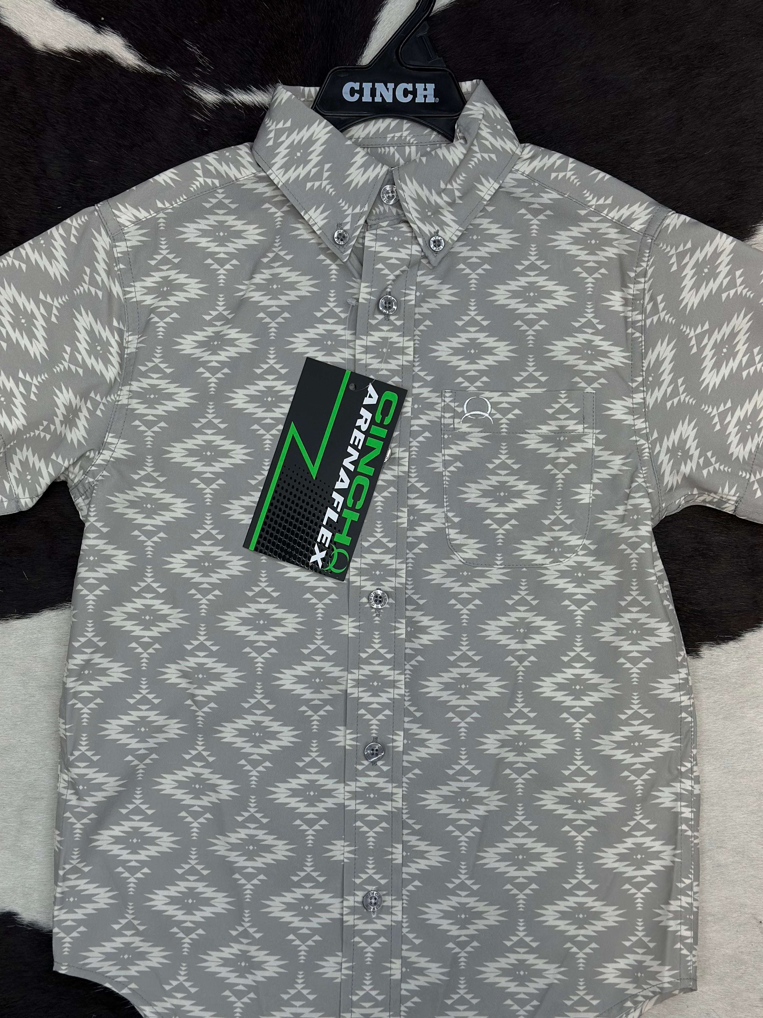 CINCH BOYS GREY AZTEC SNAP SHORT SLEEVE