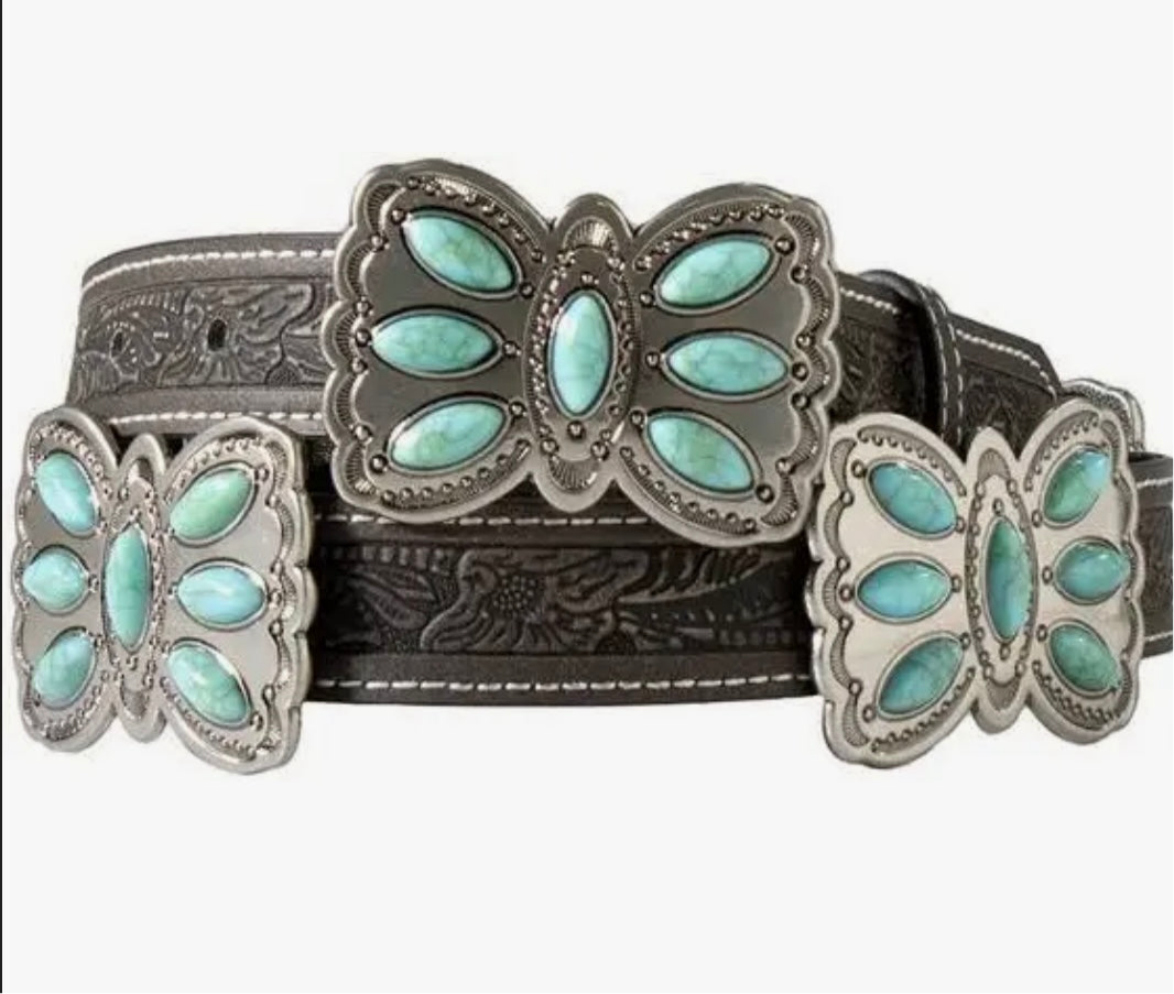 ANGEL WOMENS BELT RANCH BROWN WITH TURQUOISE PEARLS D140007301