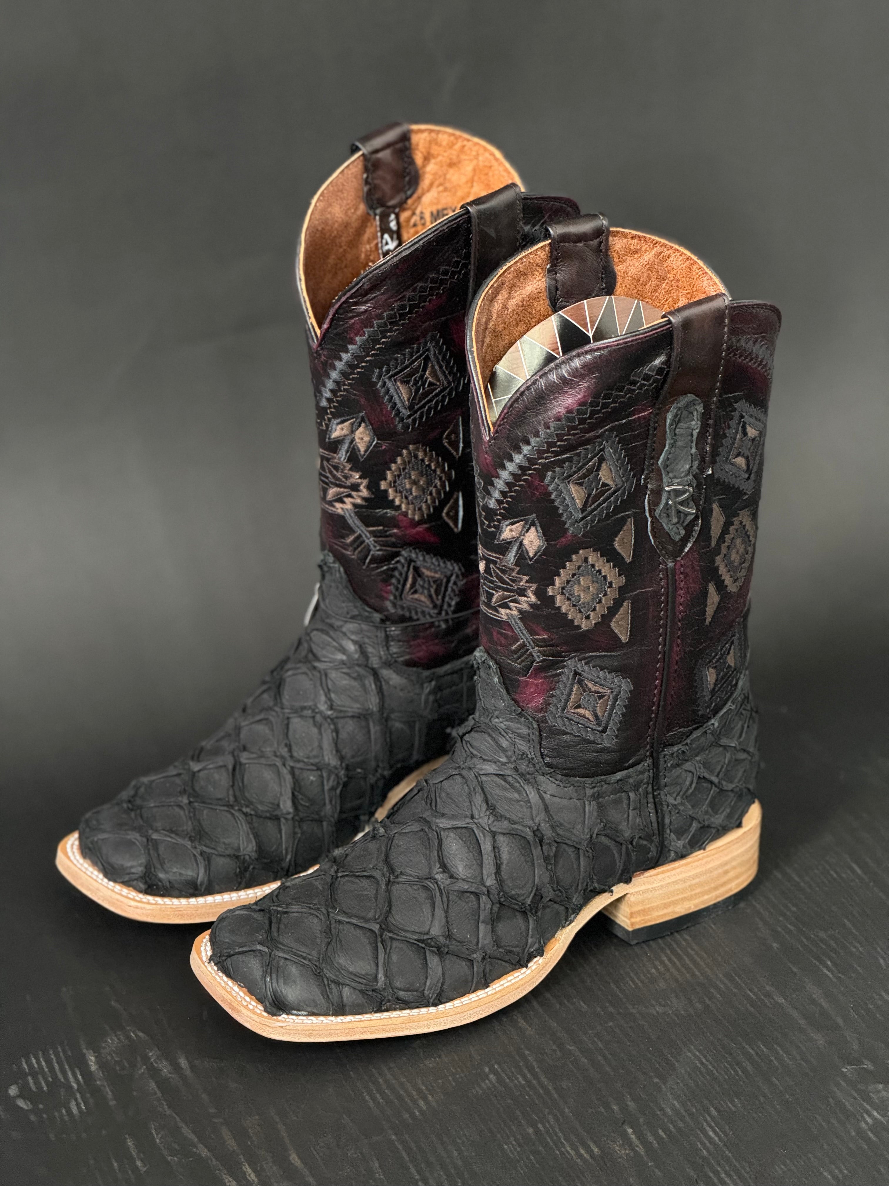 BOTAS CUADRA ESTILO RODEO AVESTRUZ BLACKCHERRY LASER &amp; BORDADO S