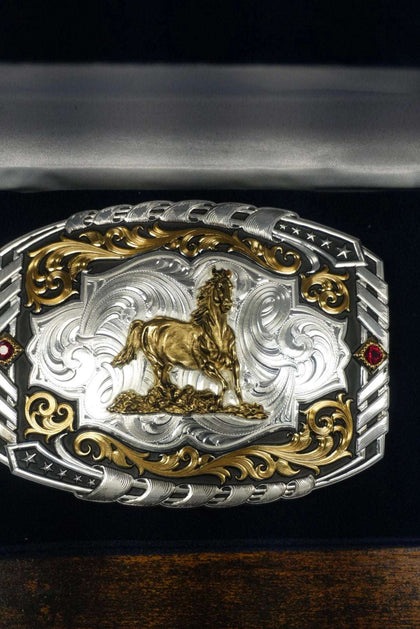 MONTANA SILVERSMITH CANTLE ROLL GALLOPING HORSE BUCKLE