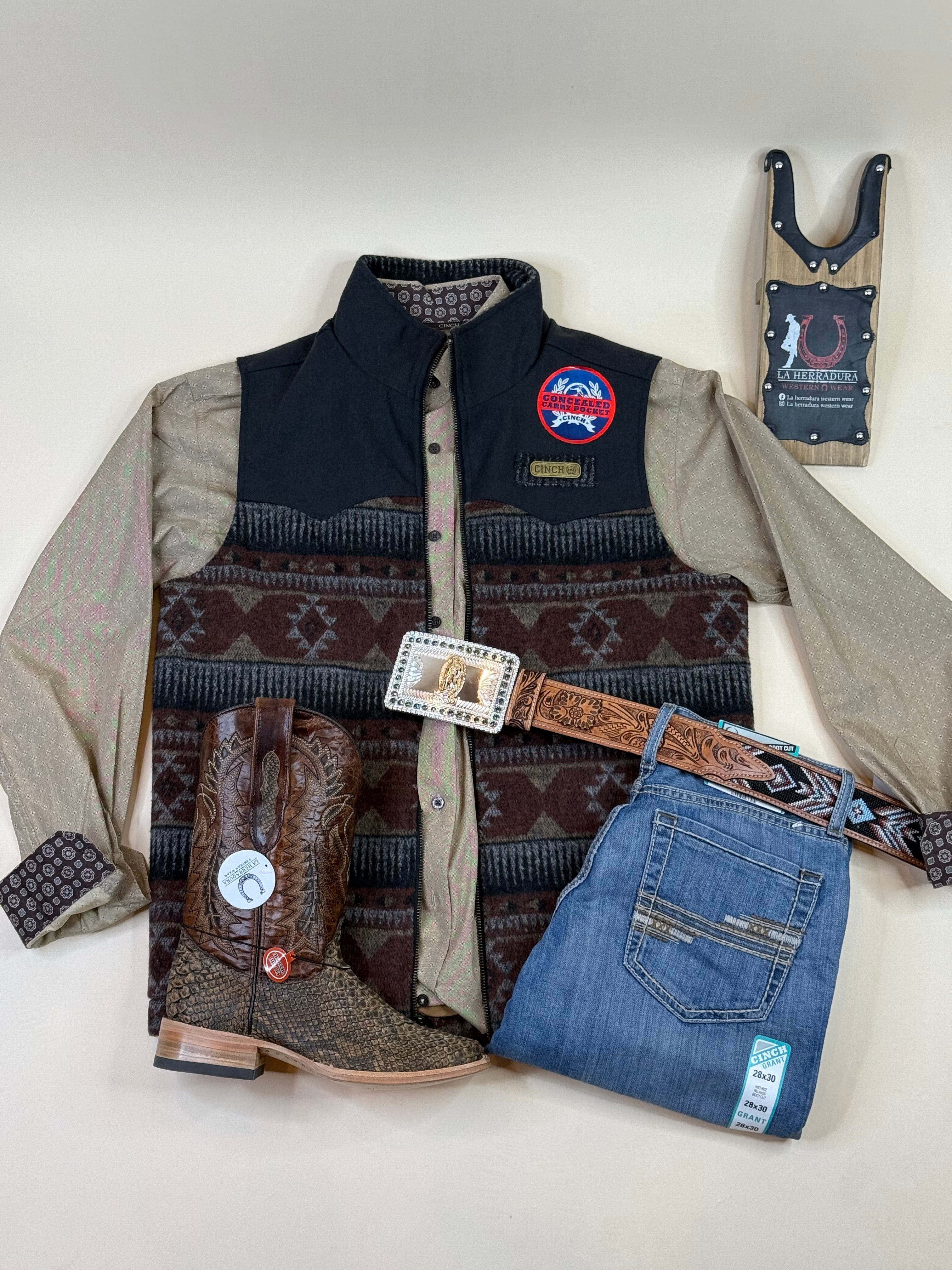 MENS CINCH CONCEAL CARRY VEST- NAVY/ BROWN AZTEC