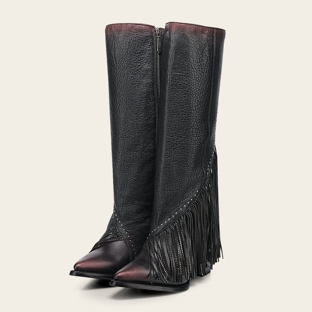 WOMEN’S CUADRA TALL BOOT RES CASTELLO NEGRO FRINGE POINTED TOE CC248