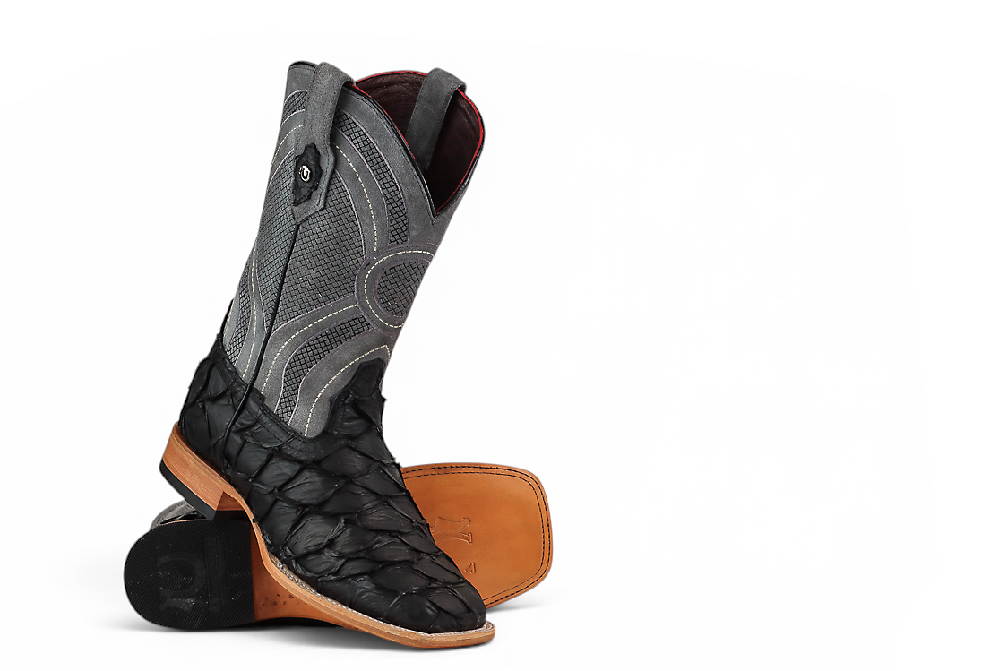 LA HERRADURA LH008 MEN’S BOOTS EXOTIC-RANCHERA FISH MATTE BLACK SQ-TOE EE