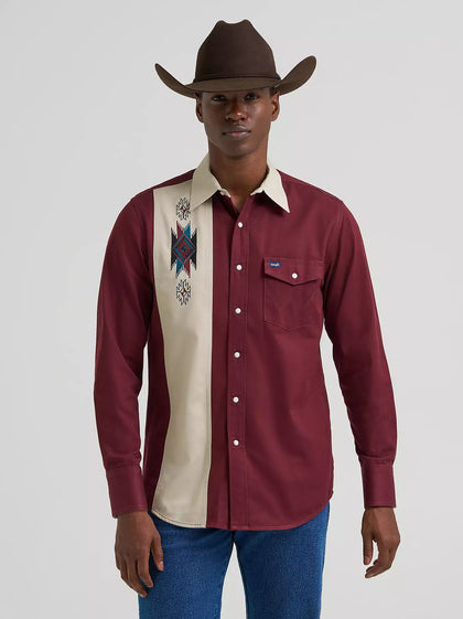 WRANGLER MEN’S AZTEC STYLE LONG SLEEVED SHIRT WITH BROOCH 112382000