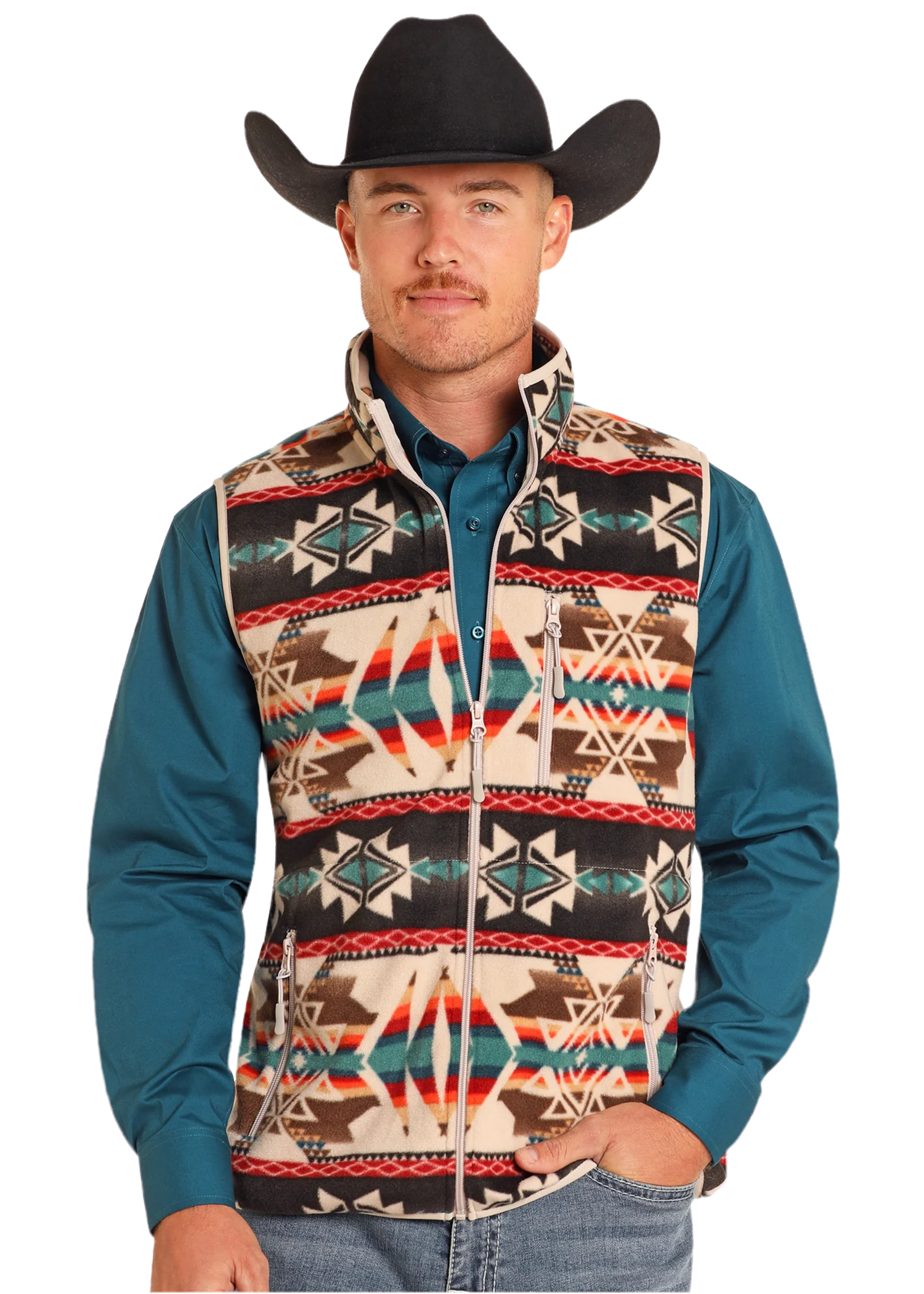 PANHANDLE TAN AZTEC PRINTED FLEECE VEST