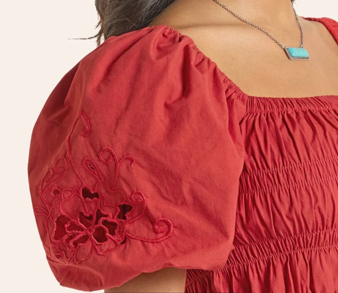 ROCK&ROLL WOMENS - RED EMBROIDERED SLEEVE TOP - BW51T08779