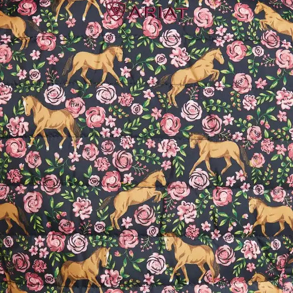 Ariat Youth Emma Insulated Reversible Vest  Navy Floral Horse - 10037631