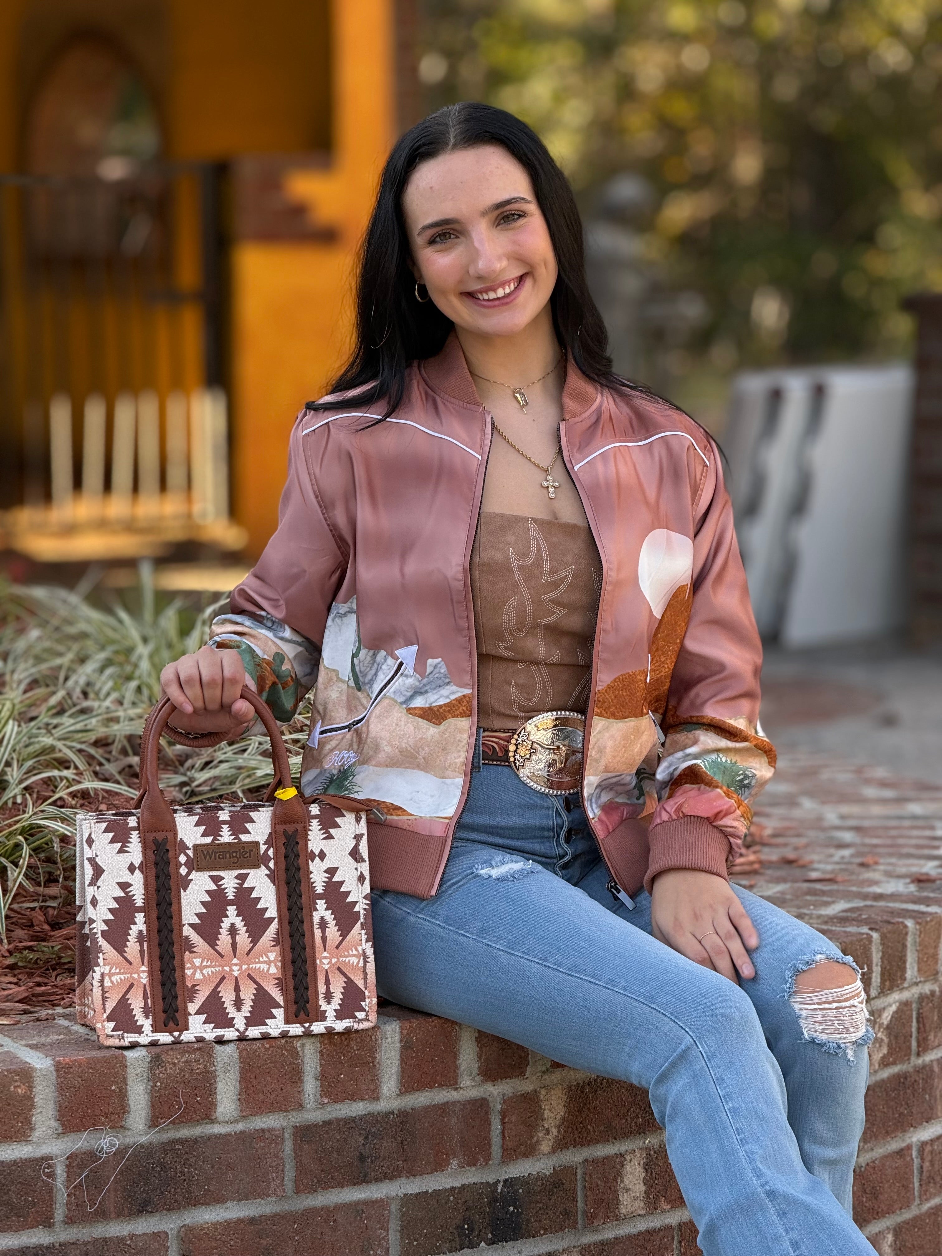 HOOEY LADIES BOMBER JACKET PINK WITH DESERT LANDSCAPE