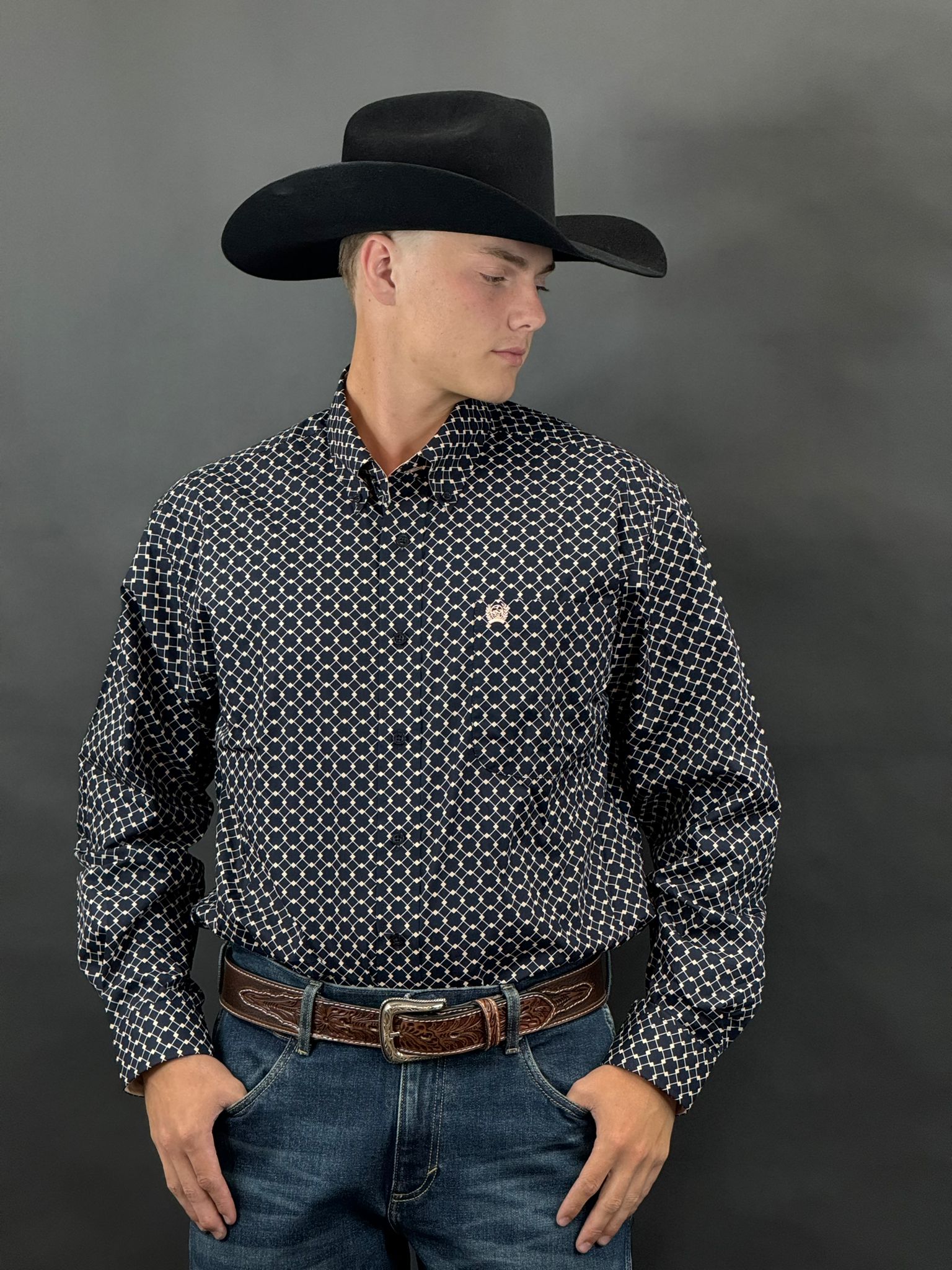 CINCH NAVY SQUARE LONG SLEEVE SHIRT