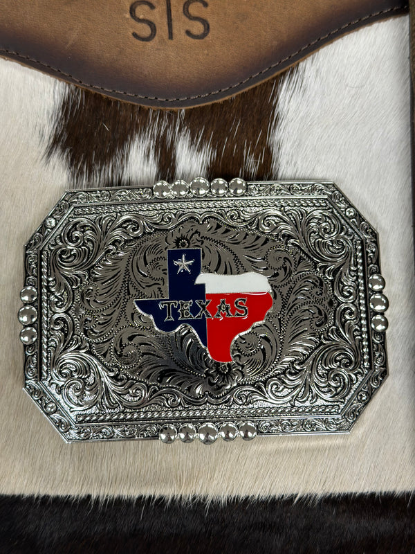 SQUARE TEXAS STATE SILVER BUCKLE