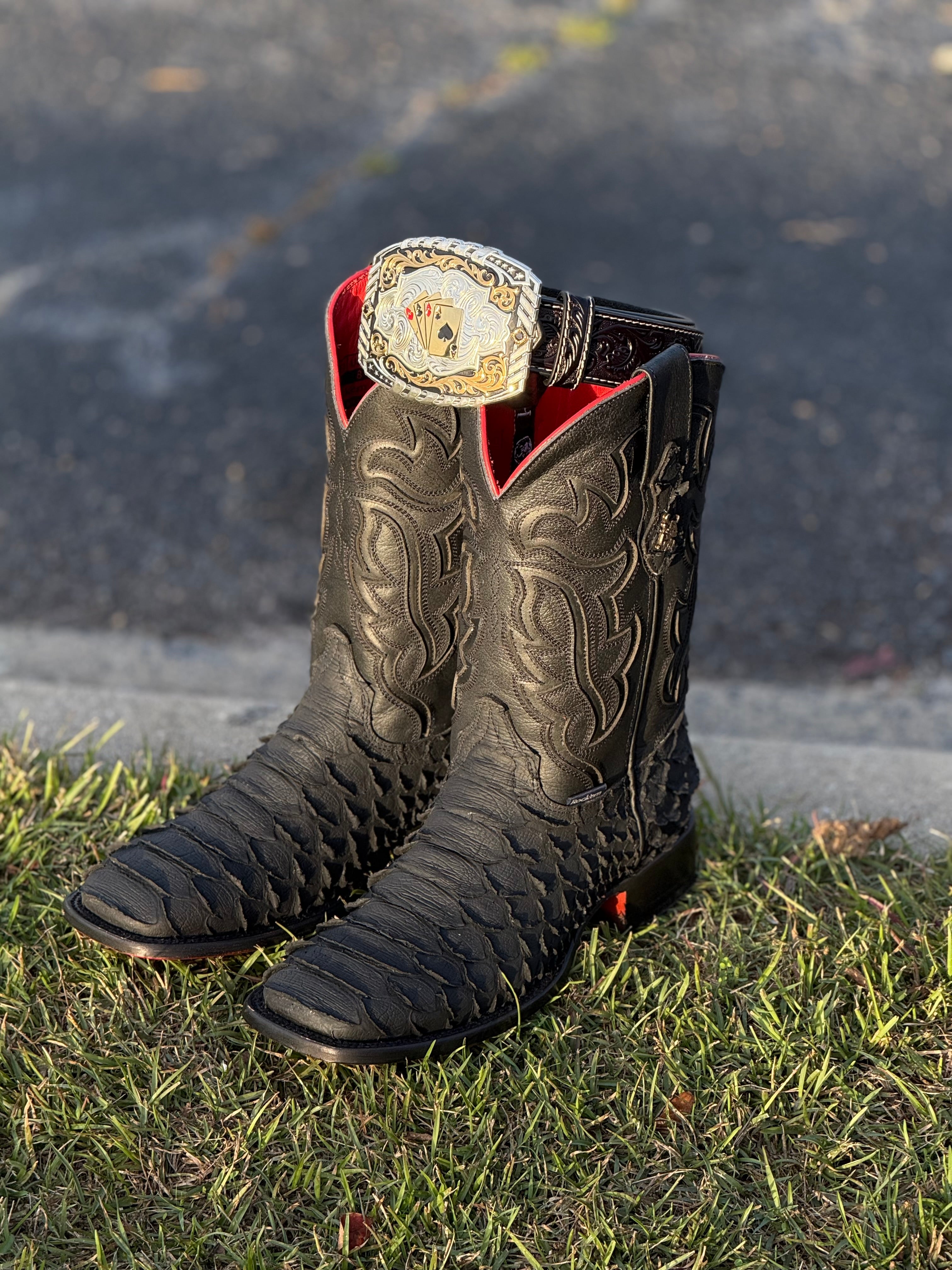 MENS PYTHON MEGA NEGRO RED BOTTOM MATTE BOOT