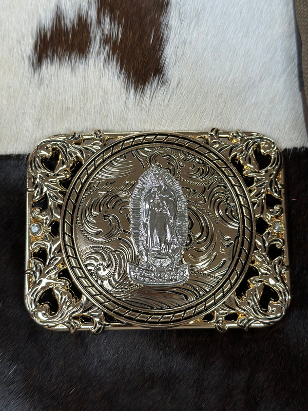 SQUARE OPEN DETAIL VIRGIN MARY ALL GOLD BUCKLE