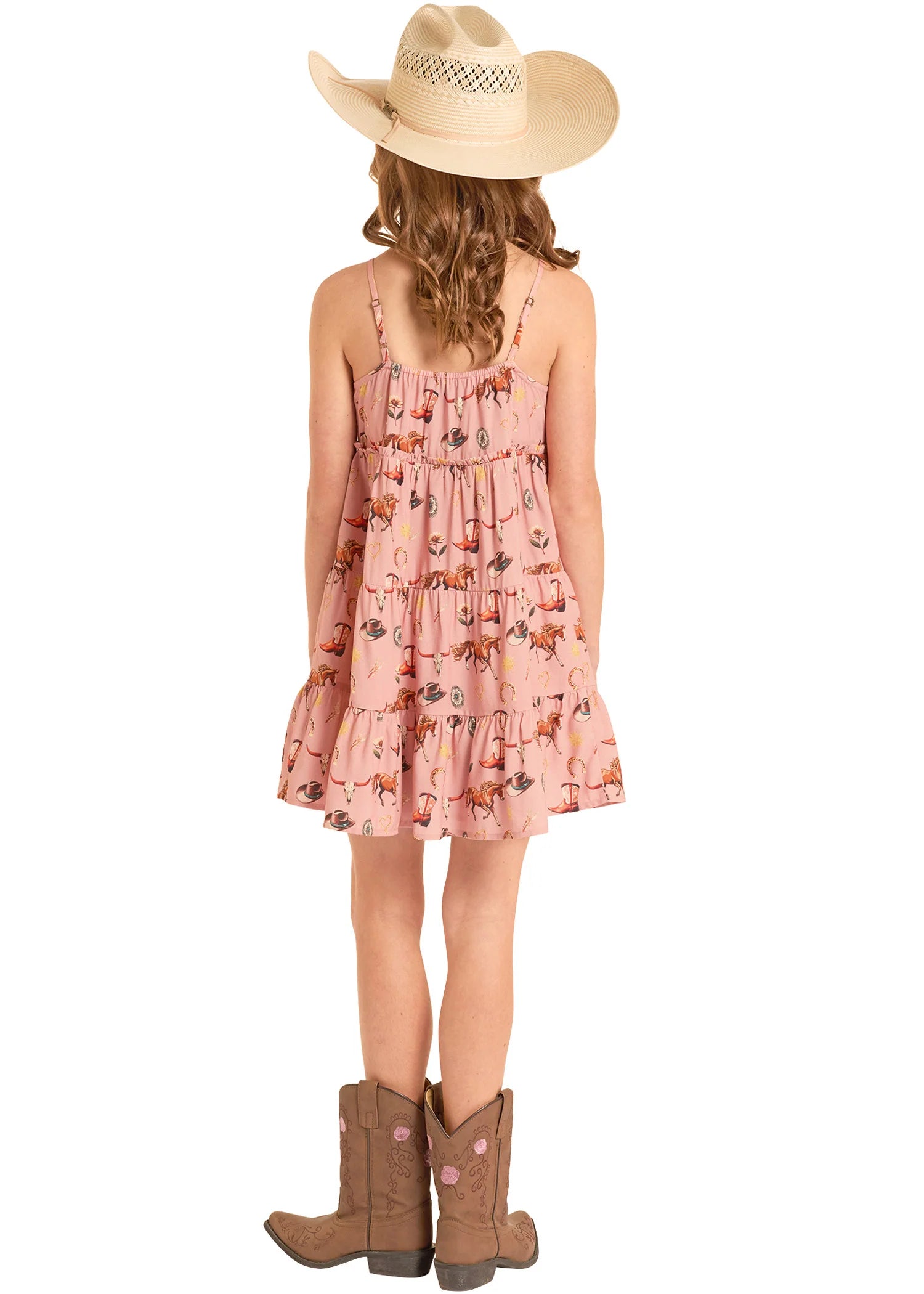 ROCK&ROLL KIDS - GIRLS ROSE/MAUVE WESTERN PRINT DRESS - BGD0R09164