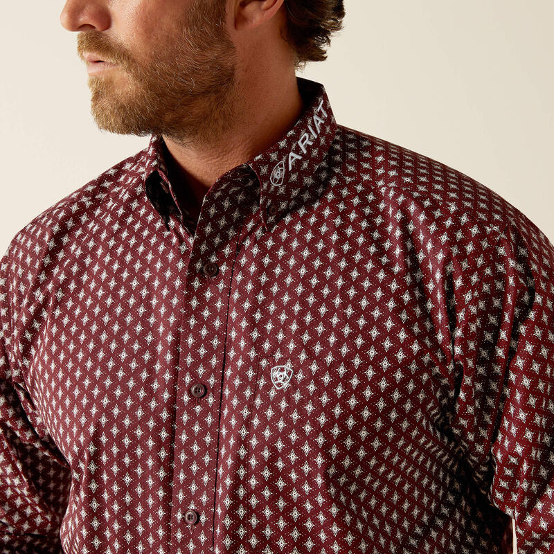 Ariat Team Omar Long Sleeve Shirt Burgundy/White Classic Fit - 4055