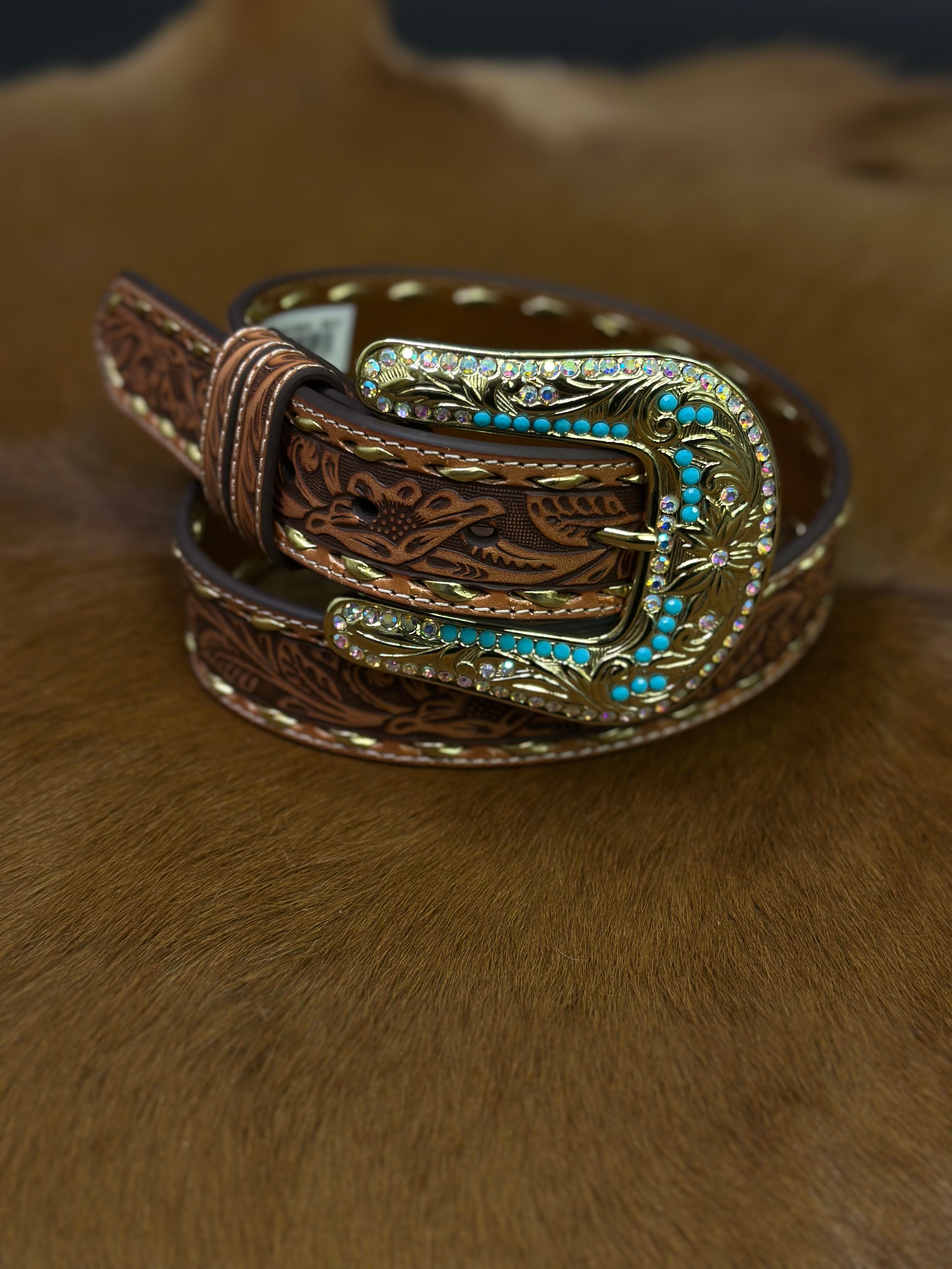 ANGEL RANCH BROWN TOOLED BELT - D140011308