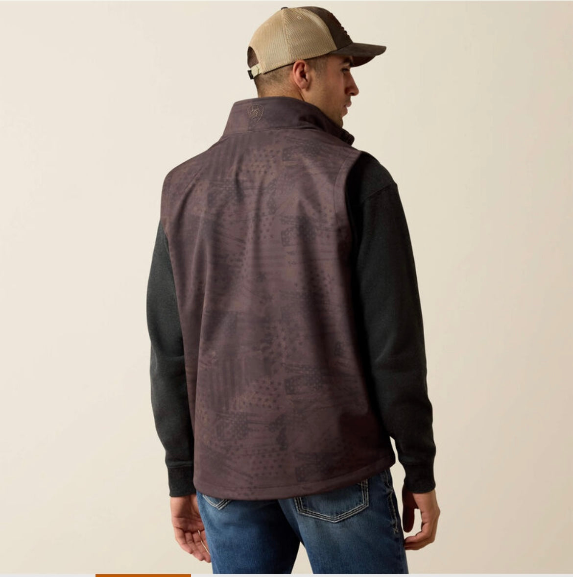MEN'S ARIAT PATRIOT FLAG SOFTSHELL VEST BROWN 10079521