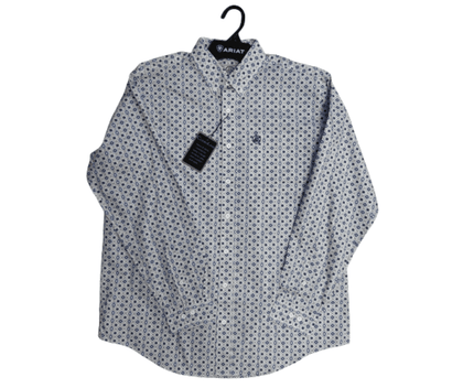 CUERO LINE MEN WHITE/BLUE LONG SLEEVE STRIPED  PRINT