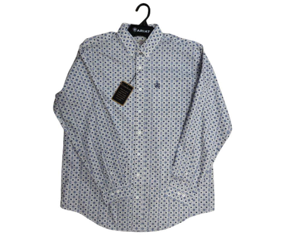 CUERO LINE MEN WHITE/BLUE LONG SLEEVE STRIPED  PRINT