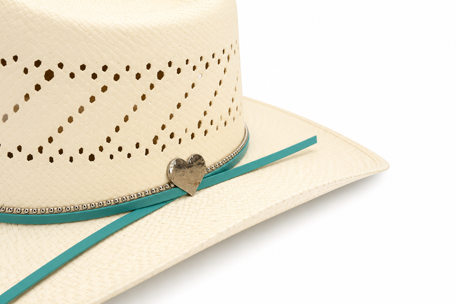 JUSTIN VINTAGE IVORY TURQUOISE  STRAW HAT FOR WOMEN JUS12655