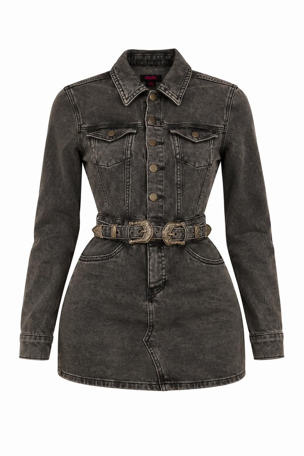 VESTIDO MANGAS LARGAS CON HEBILLA OESTE ROCK&ROLL WOMEN CARBÓN BWD2D09778
