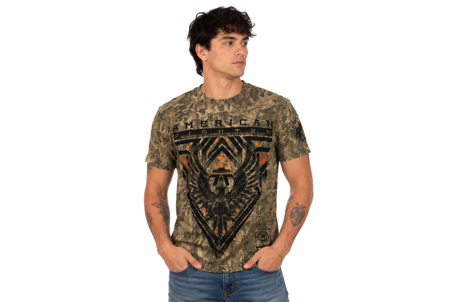 AMERICAN FIGHTER EAST BEND S/S TEE TAN FM16643