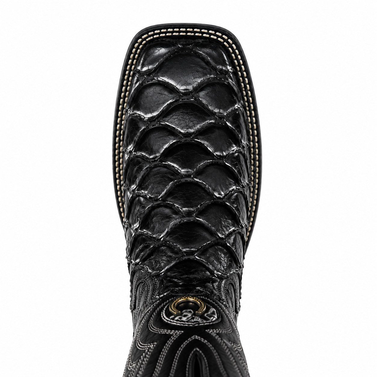 LA HERRADURA MENS PRINT DANIEL PIRARUCU BLACK-WHITE/BARZA NEGRO SQUARE TOE NEW BOOTS