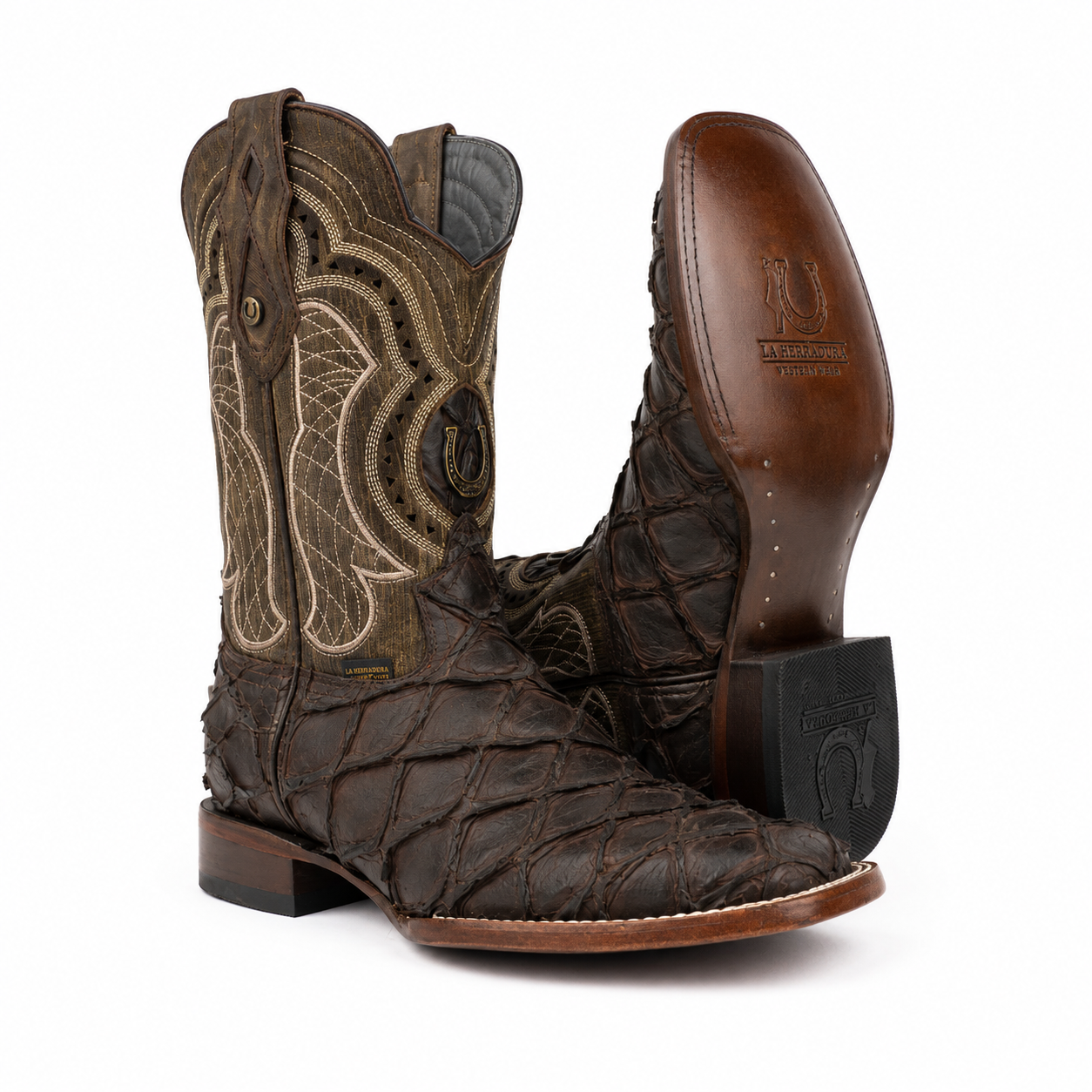 BOTAS NUEVAS PARA HOMBRE LA HERRADURA DANIEL PIRARUCU CHOCOLATE/RAYADA CAFE PUNTA CUADRADA
