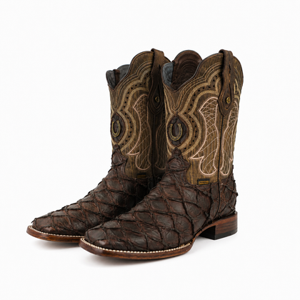 LA HERRADURA MENS PRINT DANIEL PIRARUCU CHOCOLATE/RAYADA CAFE SQUARE TOE NEW BOOTS